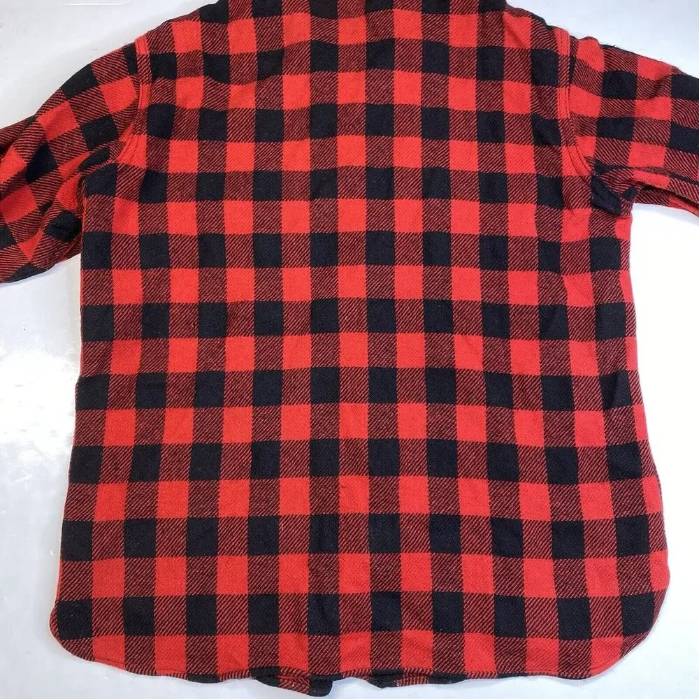 Vintage Woolrich Shirt Wool Shacket Mens L Red Buffalo Plaid Tartan *Flaw